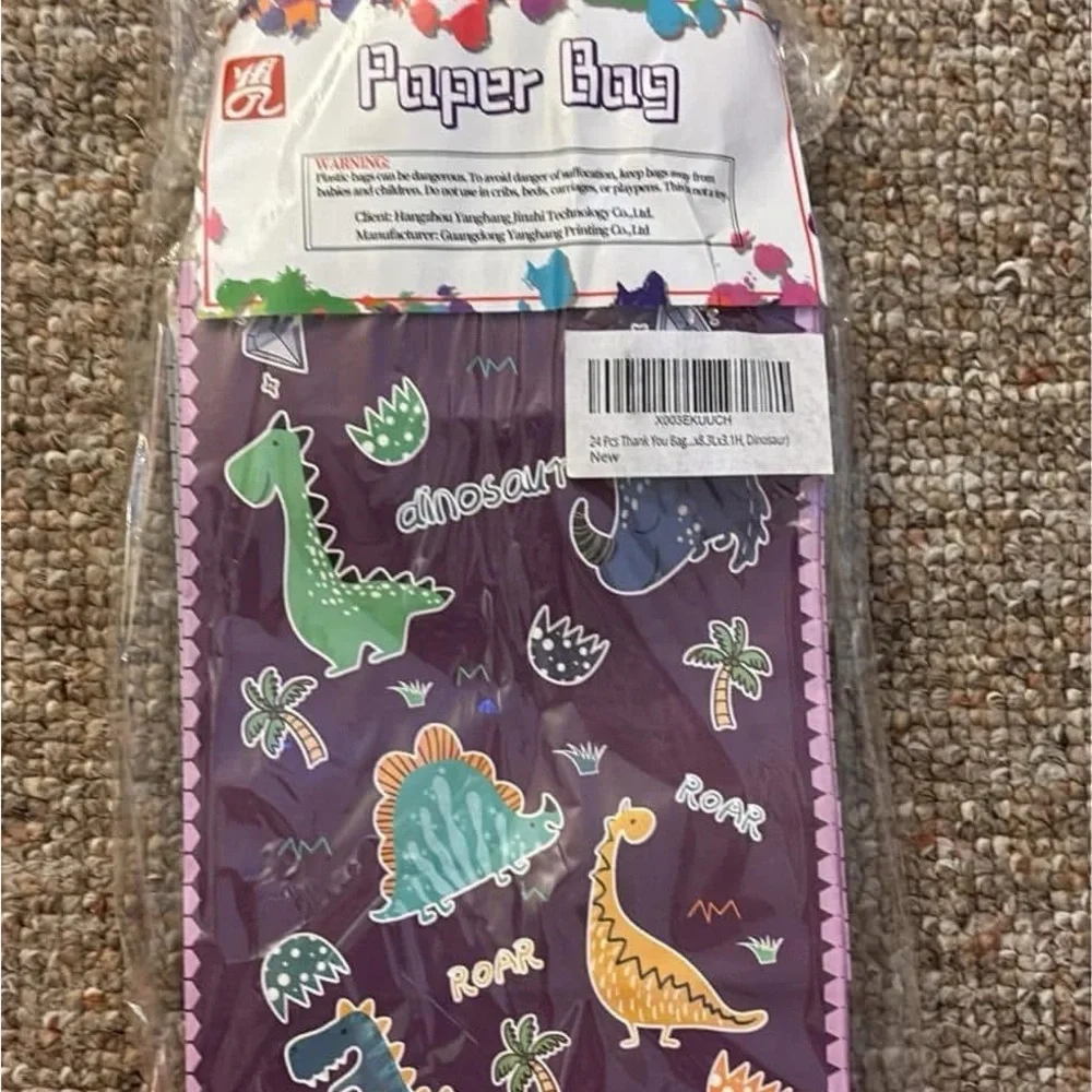 Source Unknown Dinosaur Themed Purple Paper Bag